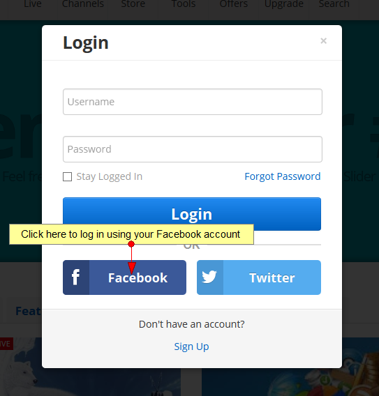 Login using your Facebook account